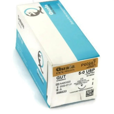 Sutures, Chromic Gut, 5-0, C-3, 18", 12/Pk, P00687