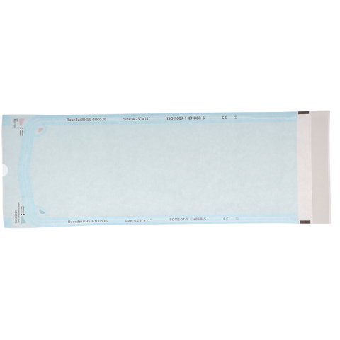 Sterilization Pouch, Class 4, Self-Sealing, Blue Film, 4.25"?x?11" 200/Pack, 100536