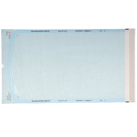Sterilization Pouch, Class 4, Self-Sealing, Blue Film, 9"?x?15" 200/Pack, 100537
