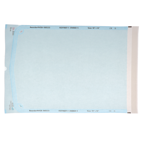 Sterilization Pouch, Class 4, Self-Sealing, Blue Film, 10"?x?14" 200/Pack, 100533
