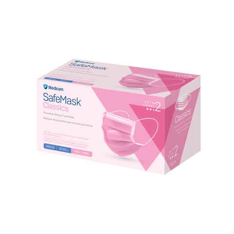 SafeMask, Classics, Earloop Face Mask, Level 2, Pink, 50/Pk, 205216