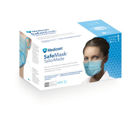 SafeMask, TailorMade, Earloop Face Mask, Level 1, Blue, 50/Pk, 2070