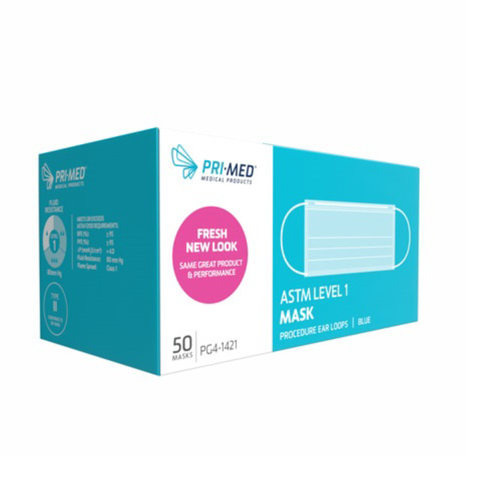 Earloop Mask, Long Earloops, ASTM Level 1, Blue, 50/Pk, PG4-1421