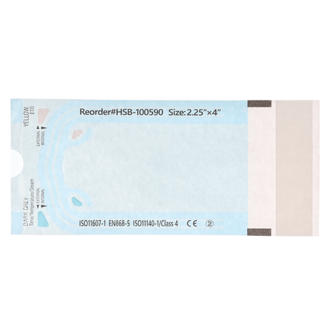 Sterilization Pouch, Class 4, Self-Sealing, Blue Film, 2.25"?x?4", Bulk Pack, 500/Pk, 100590
