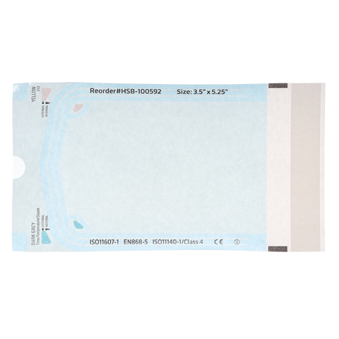Sterilization Pouch, Class 4, Self-Sealing, Blue Film, 3.50" x 5.25", Bulk Pack, 500/Pk, 100592