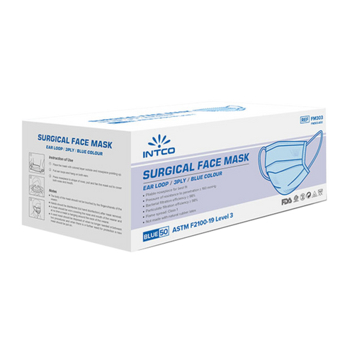 ASTM F2100-19 Level 3 Surgical Face Masks, Blue, 50/Bx, FM303-A50