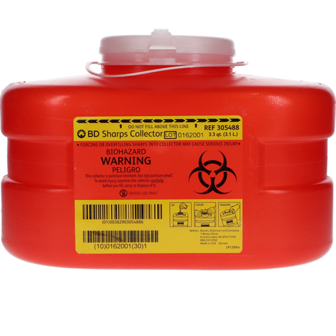 Multi-Use One-Piece Sharps Collectors Hinged Lid with Petals 3.3 Qt, 305488, Anesthetics, Sharps Containers