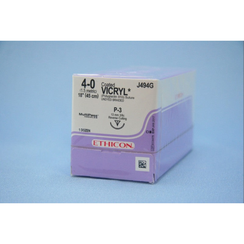 4-0 Coated Vicryl Sutures with P-3 Needle, 18", 12/Pk, J494G