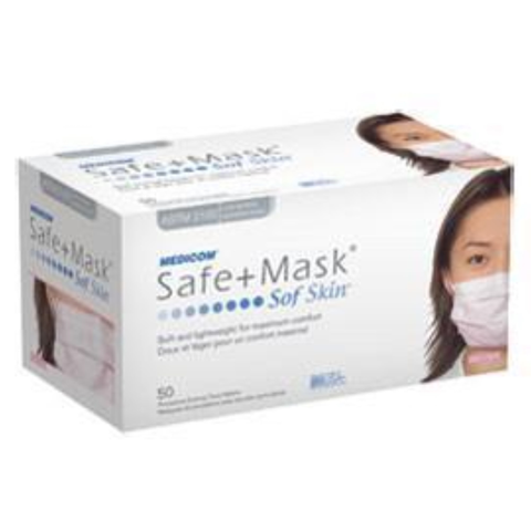 SafeMask SofSkin Procedure Earloop Face Masks, ASTM Level 1, Pink, 50/Box, 2082