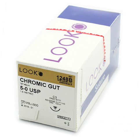 Chromic Gut Suture with C3 Needle (PRC) 3/8 Circle 18"/45 cm, 1248B, Surgical Products, Sutures