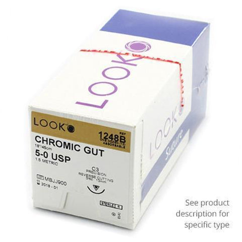 Chromic Gut Suture with C6 Needle (RC) 3/8 Circle 27"/70 cm, 560B, Surgical Products, Sutures