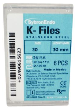 K-File, Stainless Steel, 30 mm, # 30, Blue, 6/Pk, 06156