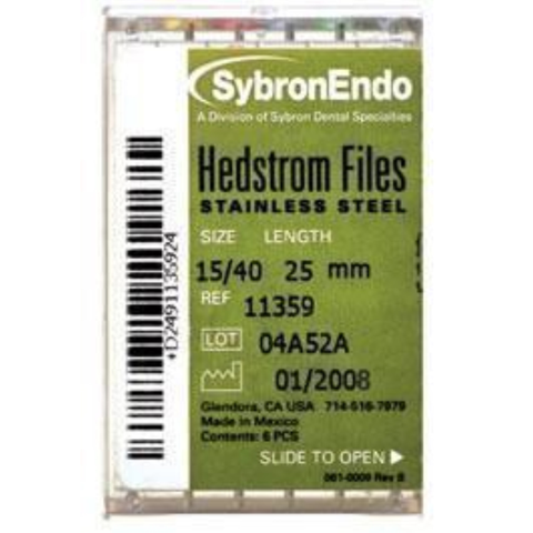 Sybron Endo, Hedstrom Files, Stainless Steel, 21 mm, # 15-40, Assorted, 6/Pk, 12809