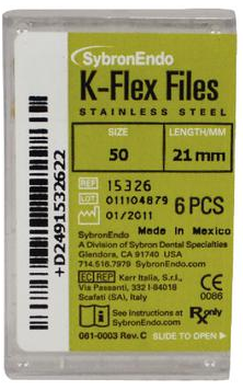 K-Flex Stainless Steel File, 21 mm, # 50, Yellow, 6/Pk, 15326