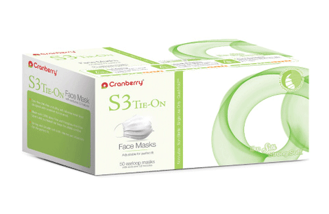 Cranberry S3 Tie-On ASTM 2 Premium Face Mask, White, 50/Box, S3050W