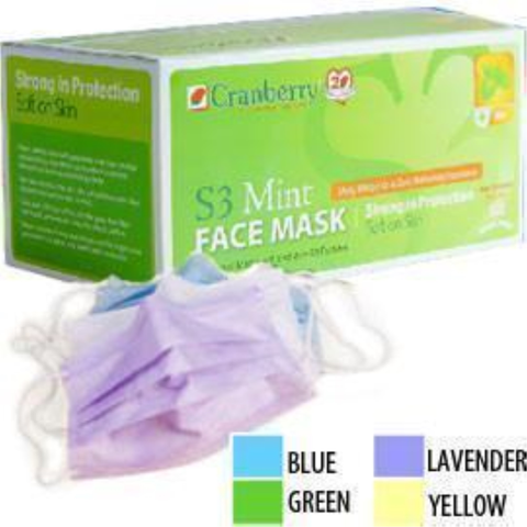 S3 Mint Premium Face Mask, ASTM level 2, Green, 50/Pk, S3090G