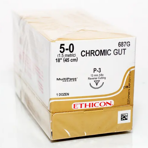 5-0 Chromic Gut Sutures with P-3 Needle, 18", 12/Pk, 687G