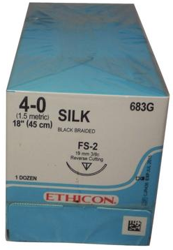 4-0 Braided Silk Sutures with FS-2 Needle, 18", Black, 12/Pk, 683G