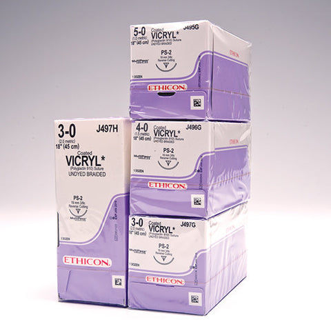 4-0 Coated Vicryl Sutures with FS-2 Needle 18" Violet, J392H, Surgical Products, Sutures