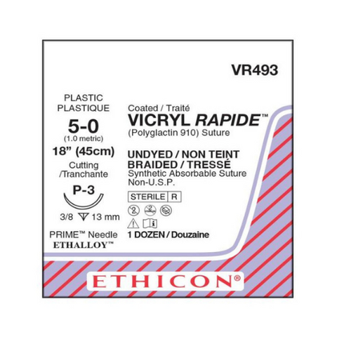 5-0 Coated Vicryl Sutures with P-3 Needle 18" 12/Pk, J493G, Surgical Products, Sutures