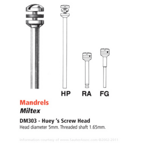 Huey's Screw Head Mandrels, HP, Stainless Steel, # 303, 5 mm, 12/Pk, DM303HP