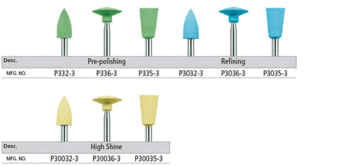CeraGlaze Polishers, Pre-Polishing, FG, Flame, 3 mm, Coarse, Green, 3/Pk, P353-3