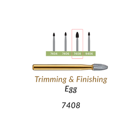 Alpen 12-Blade Trimming & Finishing Carbide Burs, FG, Egg, # 7408, 2.3 mm, 5/Pk, R707408