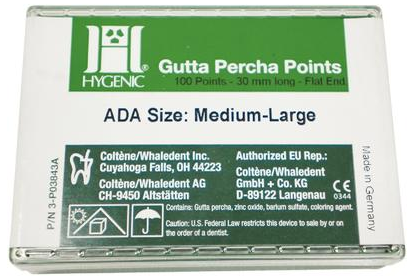 Hygenic Gutta Percha Points, Machine-Rolled, Classic, 28 mm, Medium-Large, 5 Vials of 20 Points/Pk, H01304