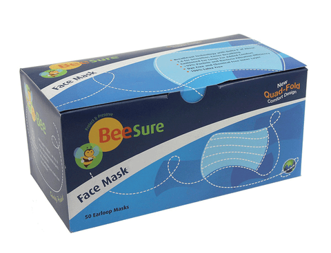 BeeSure Earloop Masks, ASTM Level 2, Blue, 50/Pk, 2100B