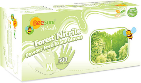 BeeSure Naturals Nitrile Examination Gloves, Powder-Free, Large, Forest Green, 300/Box