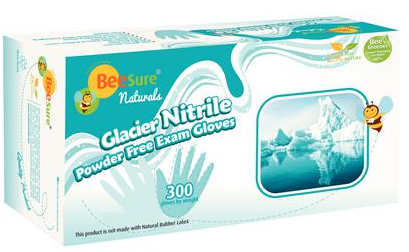 BeeSure Glacier Nitrile Examination Gloves, Powder-Free, Glacier Blue, 300/Box