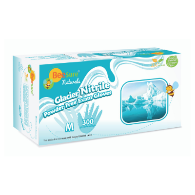 BeeSure Glacier Nitrile Examination Gloves, Powder-Free, Medium, Glacier Blue, 300/Box