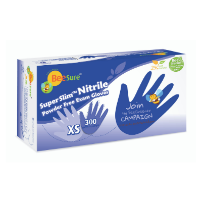 BeeSure SuperSlim Nitrile Examination Gloves, Powder-Free, Extra Small, Cobalt Blue, 300/Box, BE1145