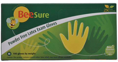 BeeSure Latex Powder-Free Exam Gloves, Large, Natural, 100/Box