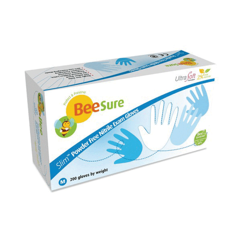 BeeSure Slim Nitrile Examination Gloves, Powder-Free, Large, Soft White, 200/Box, 1128