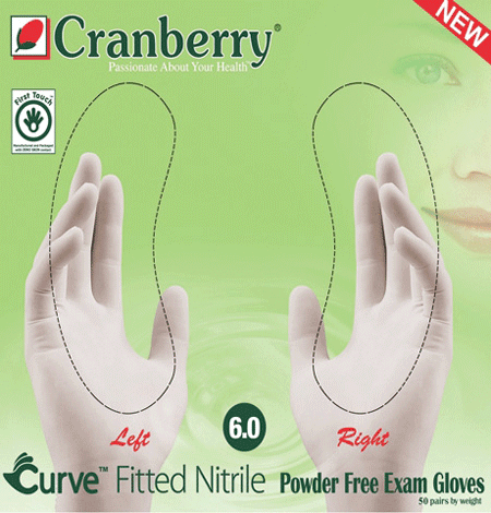 Curve Nitrile Examination Gloves, Powder-Free, # 6.5, White, 100/Box