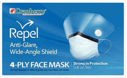 Repel 4-Ply Premium Face Mask, with Shield, Sapphire, 25/Pk, R2980SA