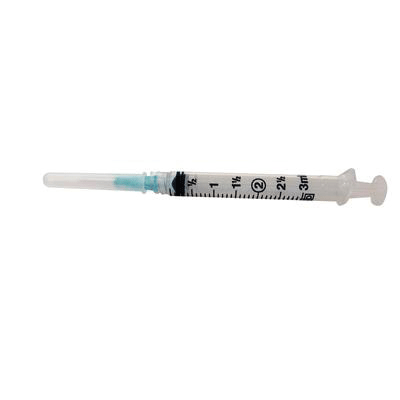 Hypodermic Syringes/Needle, with Luer-Lok Tip, Regular Bevel, 3 ml, 21 Ga x 1.5", Green, 100/Pk