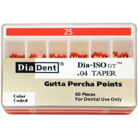 Dia-ISO GT Gutta Percha Points, Non-Marked, Spillproof Pack, 0.04 Taper, # 25, Red, 60/Pk, 114-605