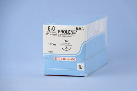 6-0 Prolene Polypropylene Sutures with PC-3 Needle, Blue, 12/Pk, 8695G