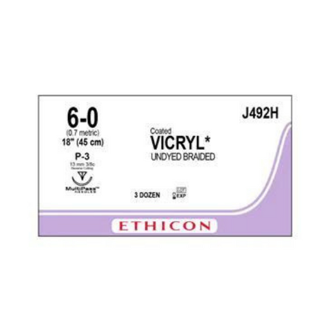 6-0 Coated Vicryl Sutures with P-3 Needle 12/Pk J492G, J492G, Surgical Products, Sutures