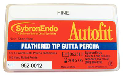 Autofit Feathered Tip Gutta Percha Points, Hand-Rolled, Non-Standard, Fine, 100/Pk, 952-0012