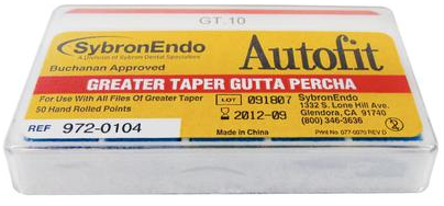 Autofit Greater Taper Gutta Percha Points, Hand-Rolled, 0.10 Taper, Red, 50/Pk, 972-0104