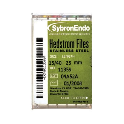 Sybron Endo, Hedstrom Files, Stainless Steel, 21 mm, # 55, Red, 6/Pk, 12790