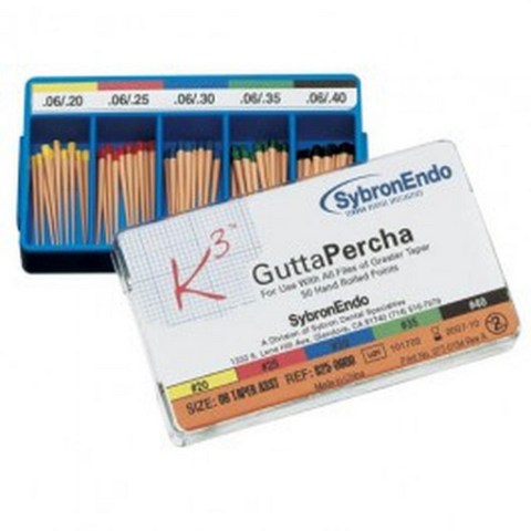 K3 Gutta Percha Points, 0.04 Taper, Feathered Tip, 50/Pk, 825-0047