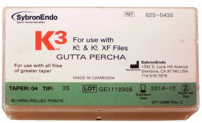 K3 Gutta Percha Points, 0.04 Taper, # 35, Green, 50/Pk, 8250435