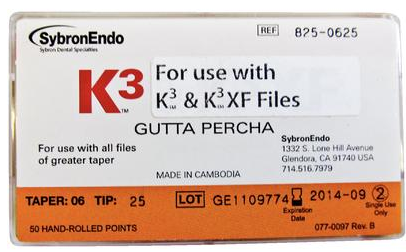 K3 Gutta-Percha Points 0.06 Taper  25, 8250625, Endodontics, Gutta Percha Points