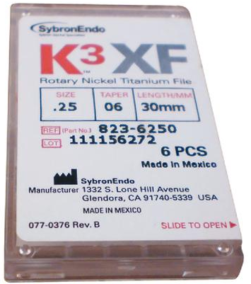 K3XF, Rotary Files, NiTi, 6/Pk