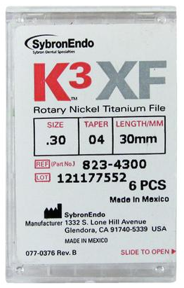 K3XF, Rotary Files, NiTi, 6/Pk