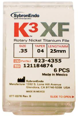 K3XF, Rotary Files, NiTi, 6/Pk